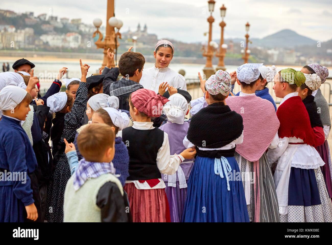 Basque regional costumes, Olentzero, Christmas, Town hall, Donostia, San Sebastian, Gipuzkoa, Basque Country, Spain, Europe Stock Photo