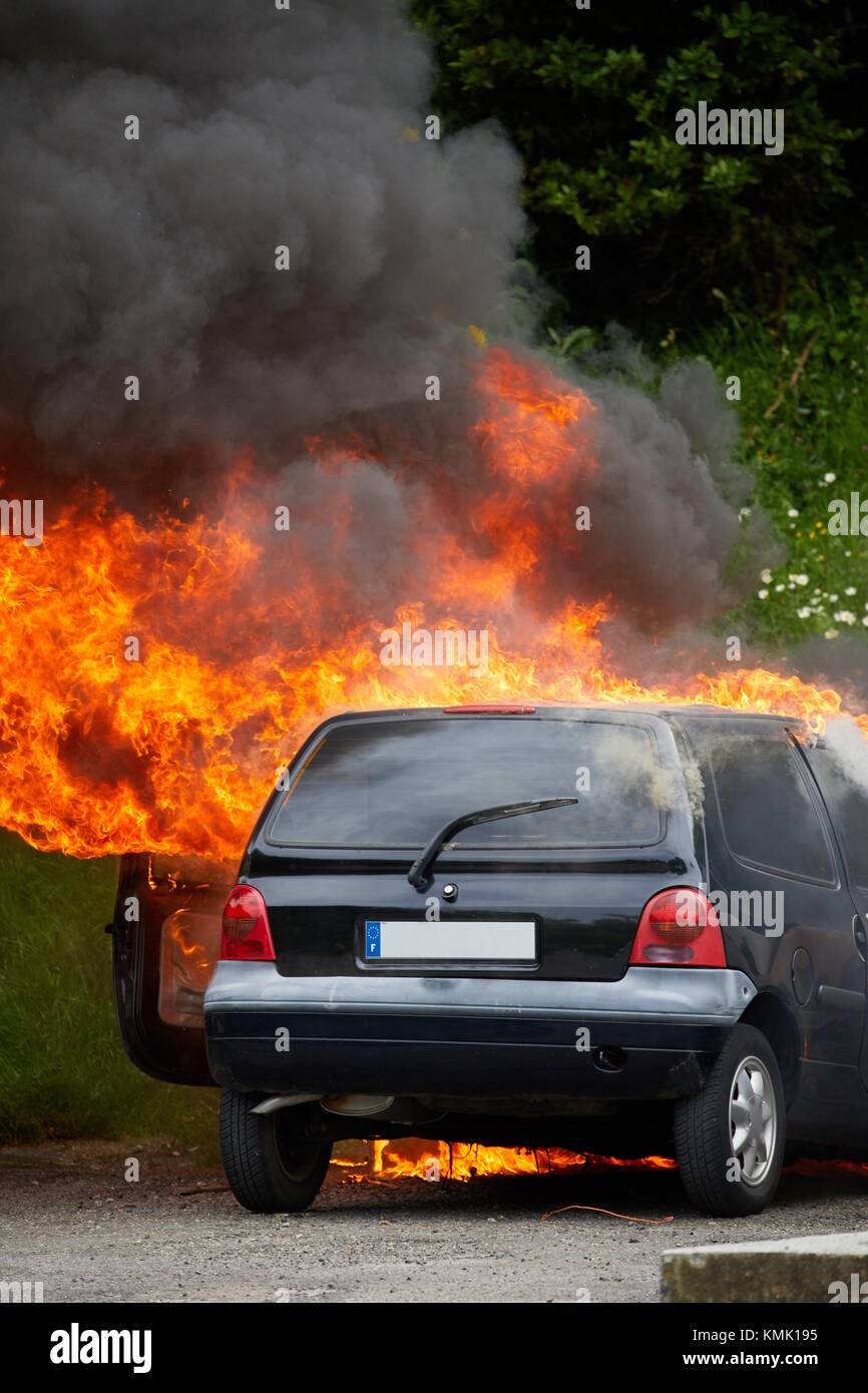 Burning car Stock Photo