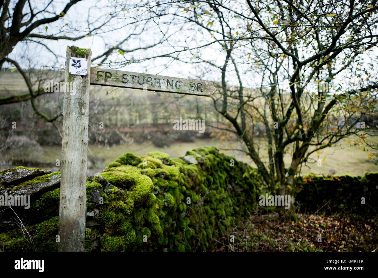Closeup of signpost, FP ´ Stubbng´ Buckden, Yorkshire Dales, North Yorkshire, Skipton, UK. Stock Photo