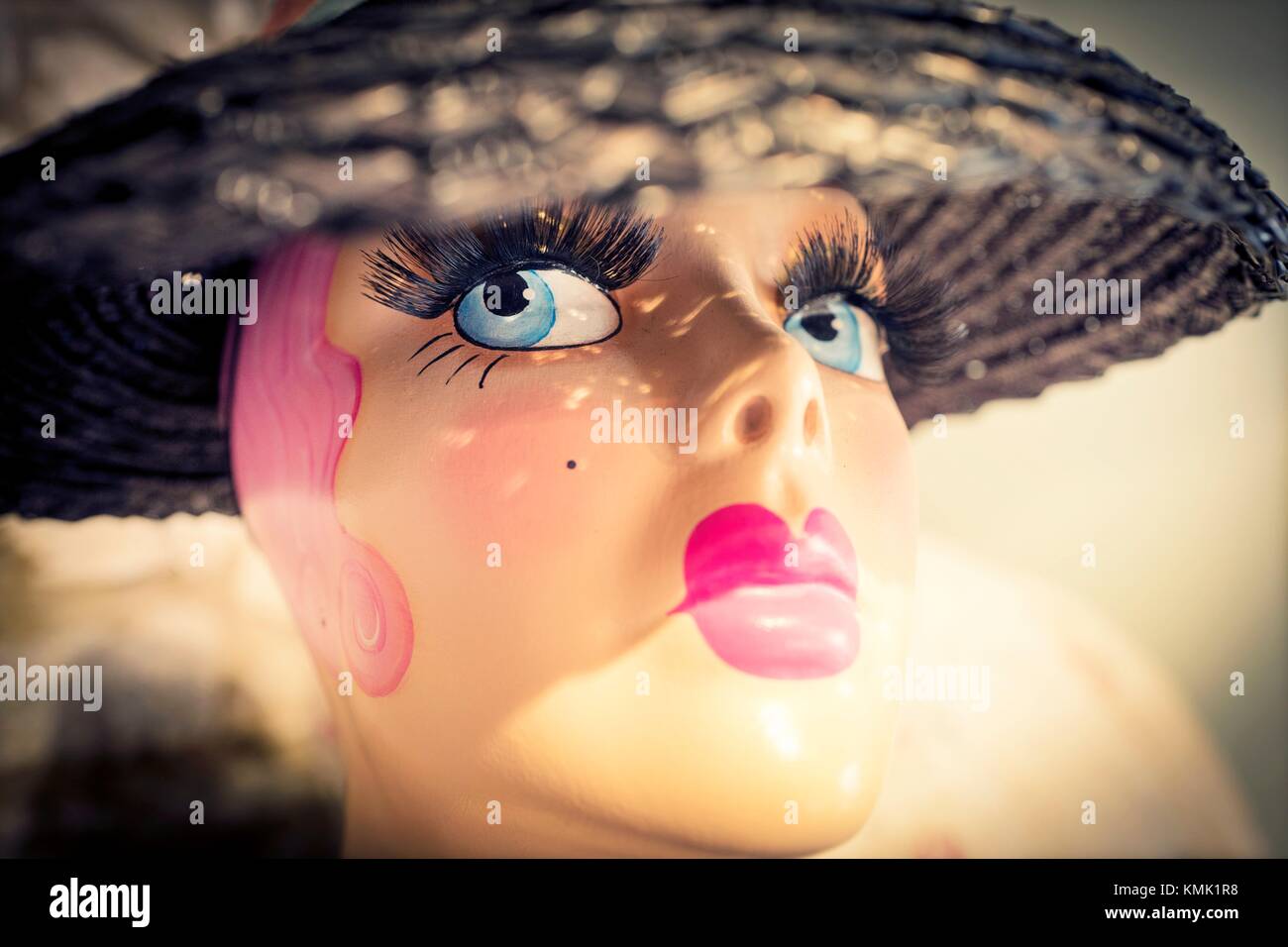 Close-up of the face of a mannequin. Grassington, Skopton, North Yorkshire, England, UK Stock Photo