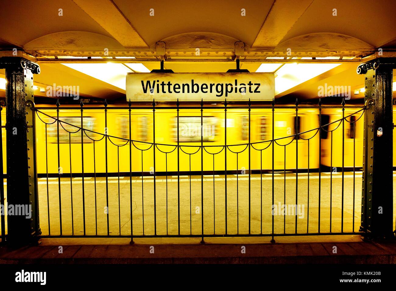 Moving train in Wittenbergplatz subway station. Berlin, Germany Stock