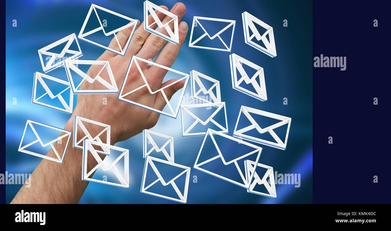 Digital composite of Hand open with 3D email message icons Stock Photo ...