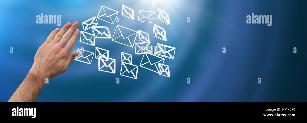 Digital composite of Hand touching 3D message email icons Stock Photo ...