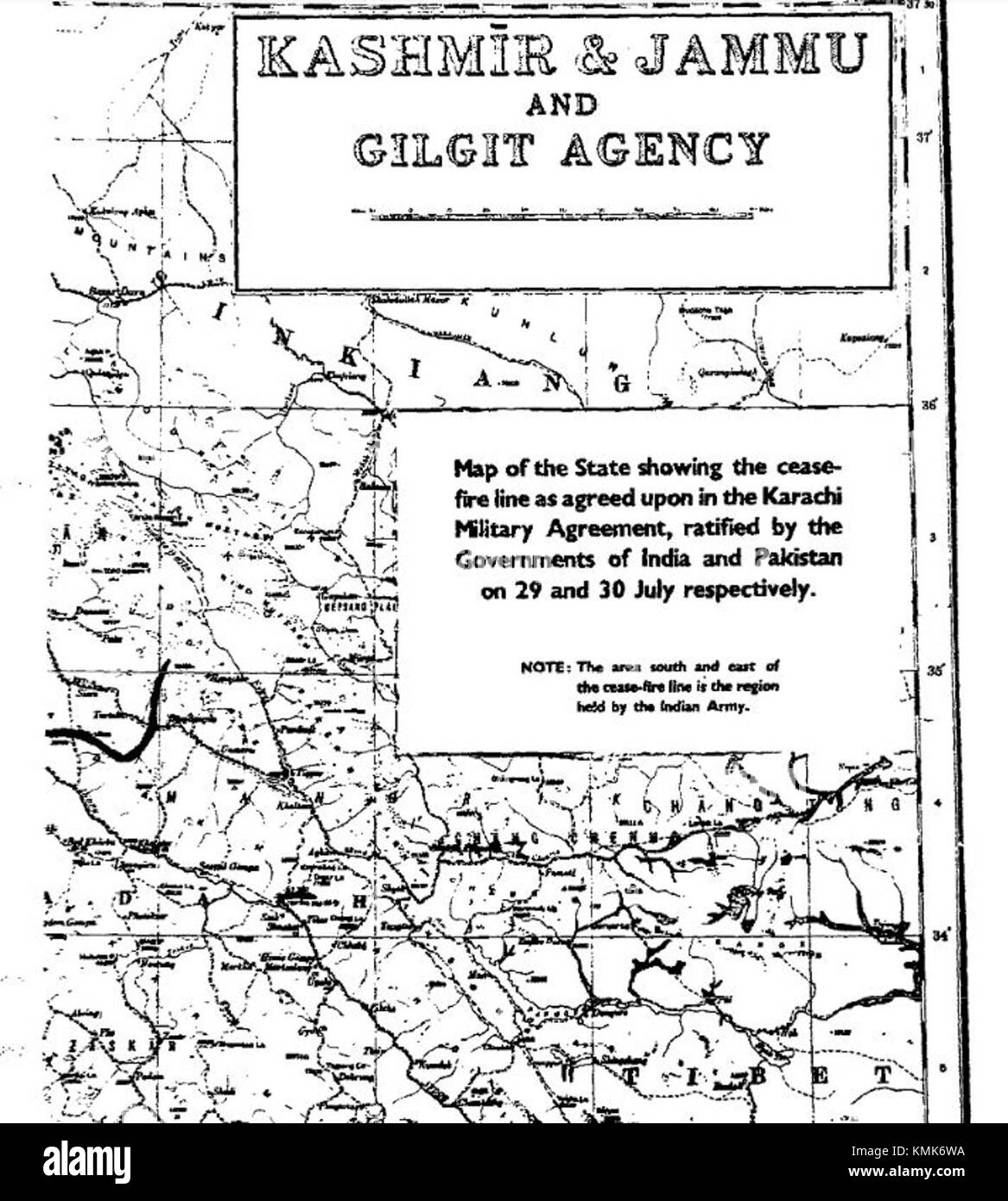 Page 3 - CFL as shown on UN Map to Karachi Agreement 1949 Stock Photo