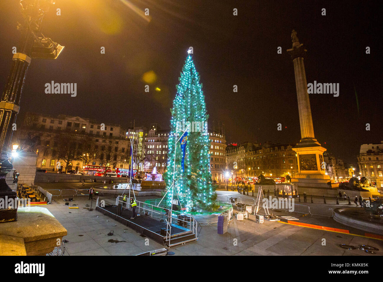 The Trafalgar Square Christmas tree after its lights were switched on