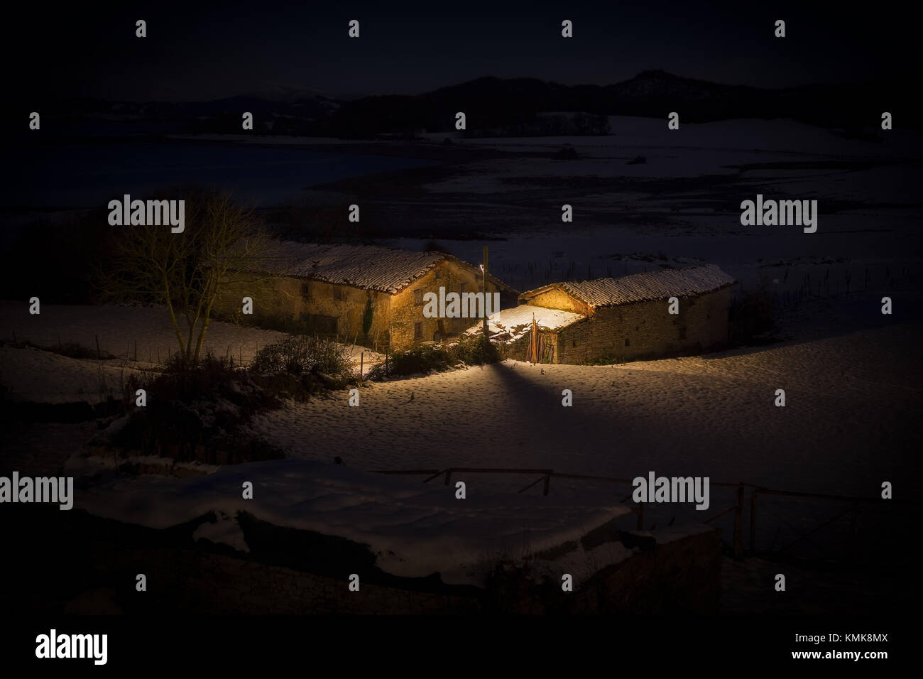 Snowed rural farm in Nanclares de Ganboa, Alava, Spain Stock Photo