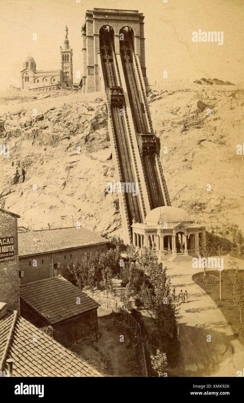 Funicular way to the Notre-Dame-de-la-Garde, Marseille, France 1880s Stock Photo