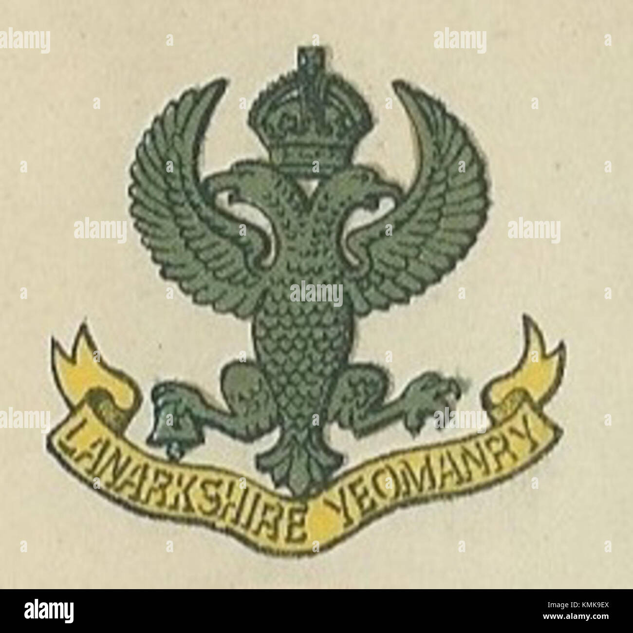 The Lanarkshire Yeomanry badge represents a military unit in the United Kingdom, historically associated with Scotland. It signifies the group's service and heritage within the British Army. Stock Photo