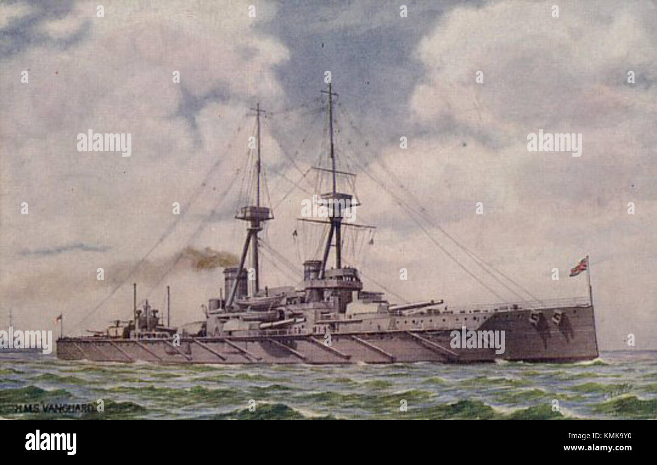 HMS Vanguard postcard Stock Photo
