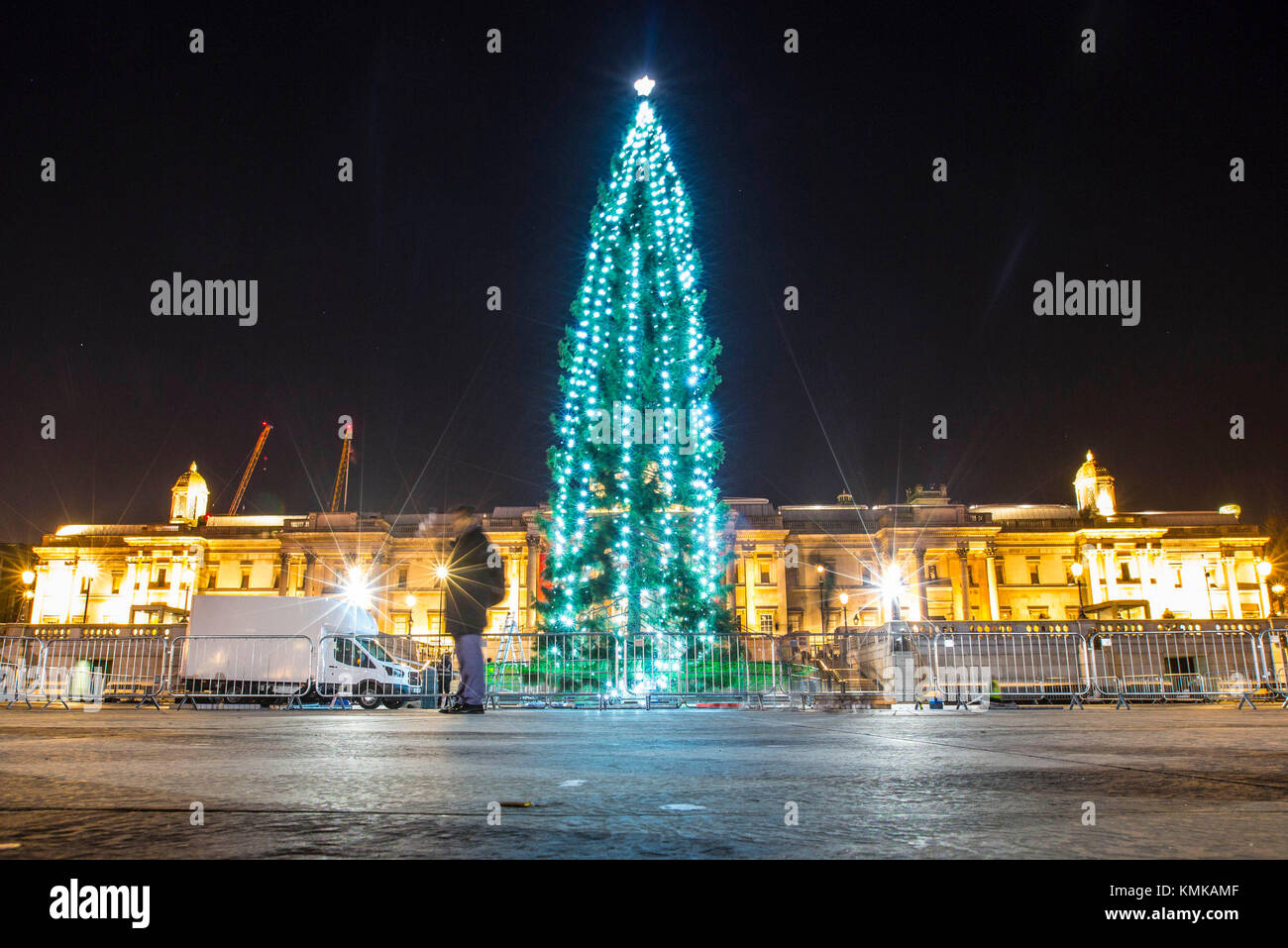 The Trafalgar Square Christmas tree after its lights were switched on this evening Stock Photo