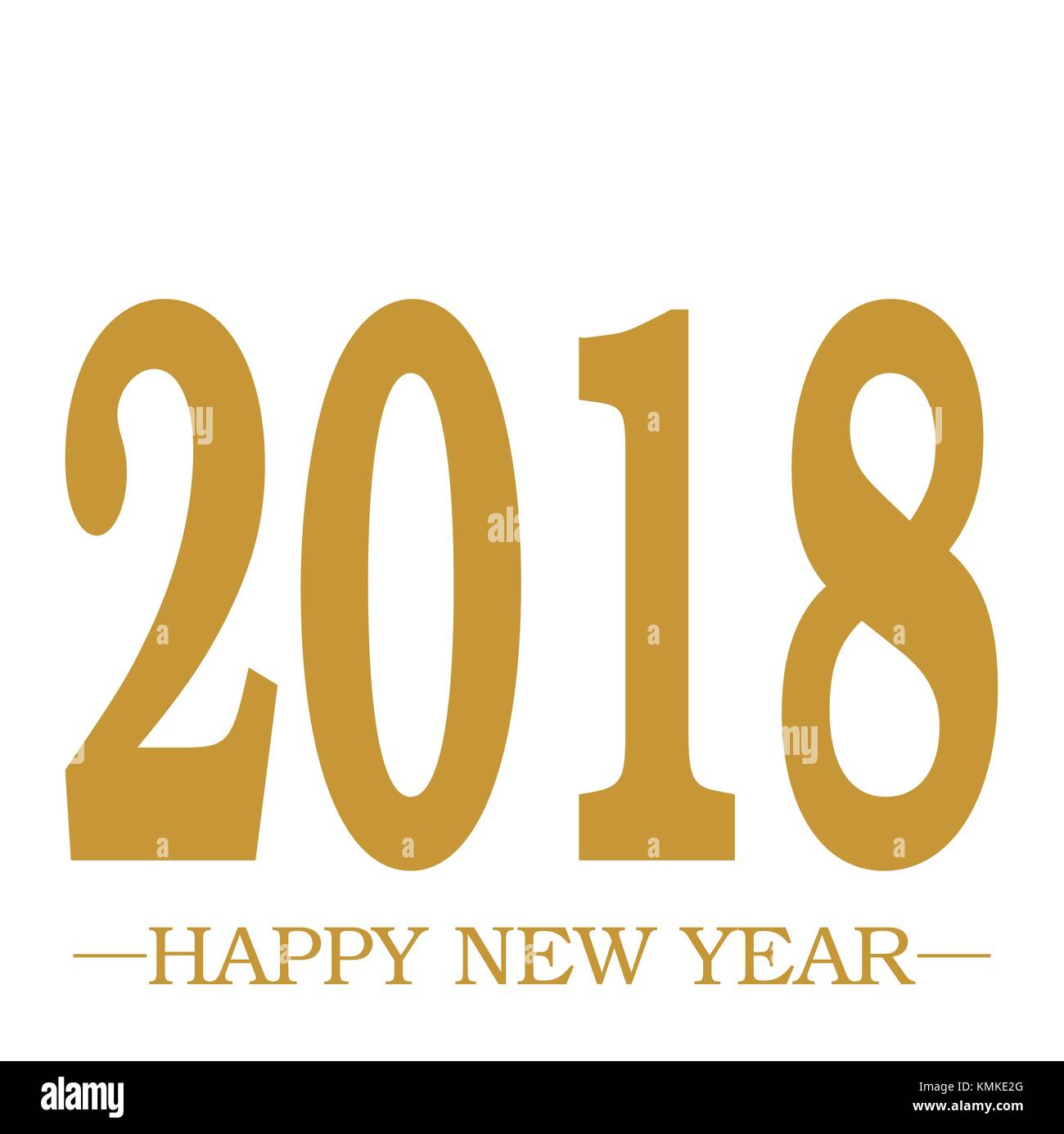 Happy New Year 2018 greeting Golden text on White background plain