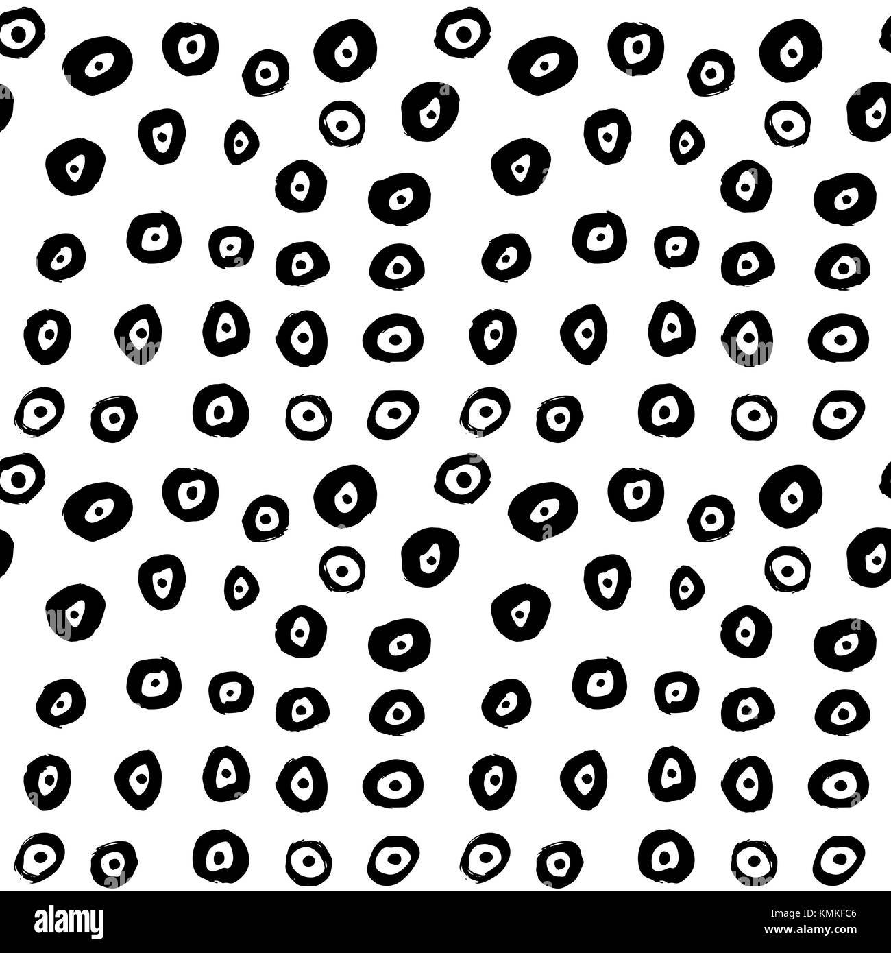 Hand drawn black brush circles and dots seamless pattern, vector ...