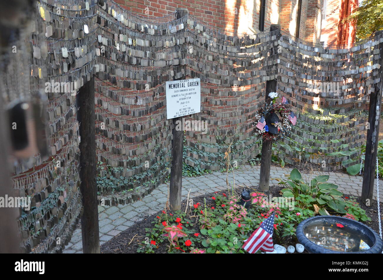 Dog tags of fallen soldiers in Afghanistan and Iraq, The Memorial Garden  behind Old North Church, Boston, Massachusetts, New England, USA Stock  Photo - Alamy