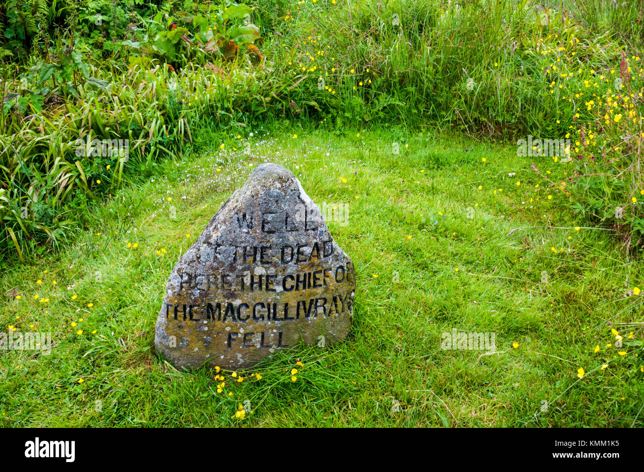 The Well of the Dead on the Culloden battlefield is believed to be where the Chief of the MacGillivray clan fell during the battle. Stock Photo