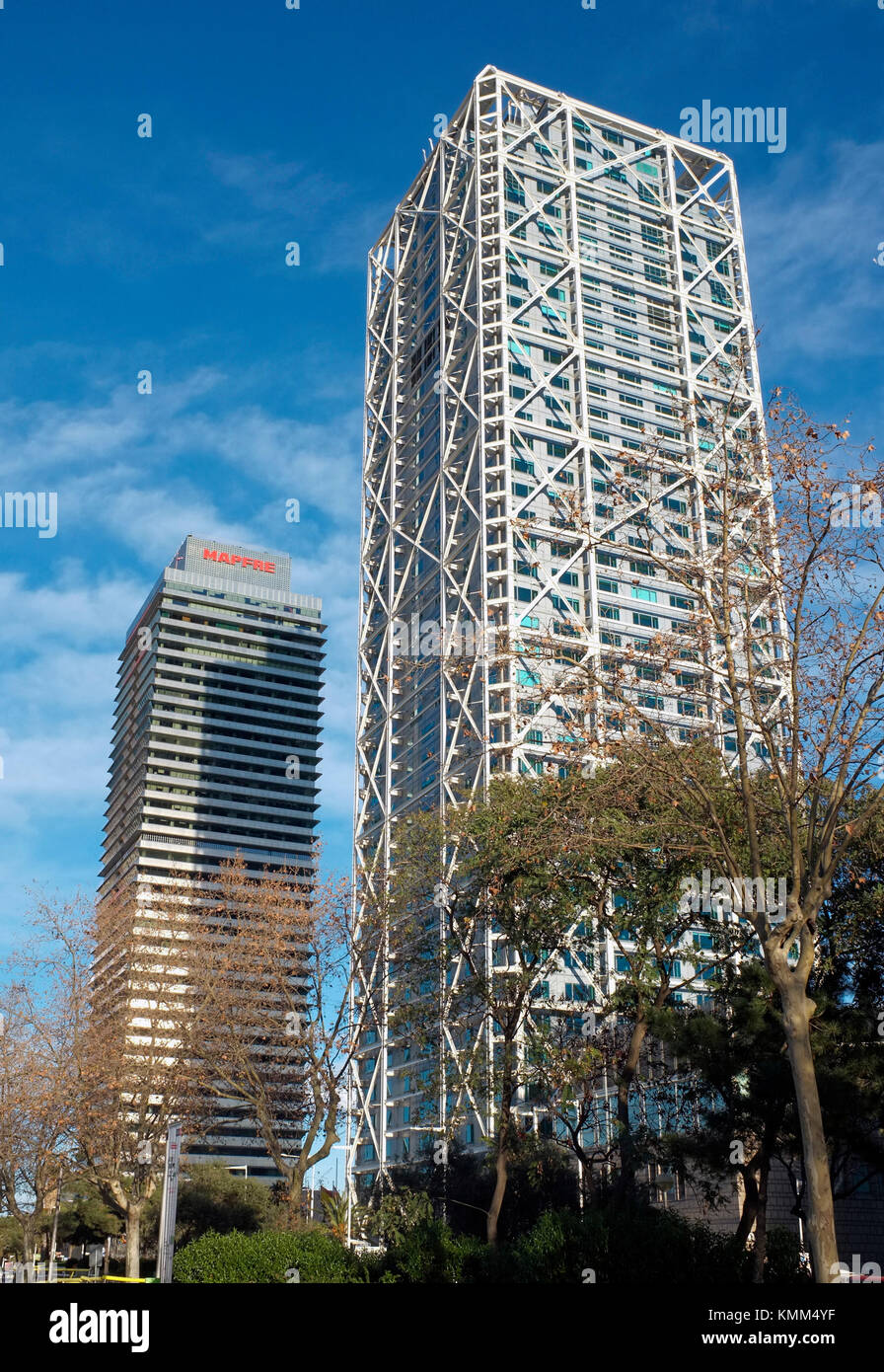 Hotel Arts, and Torre Mapfre, Barcelona Spain Stock Photo