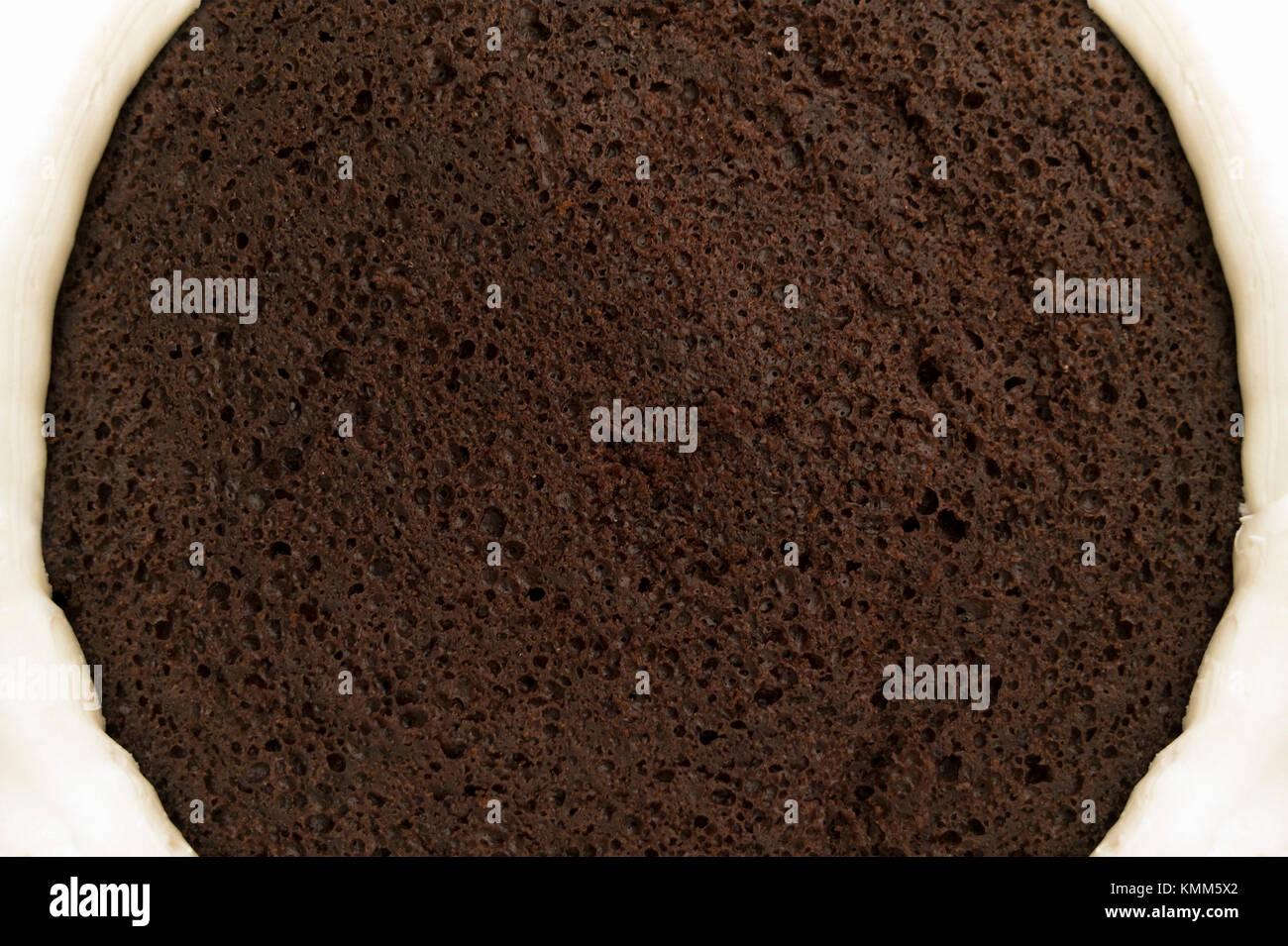 Chocolate sponge cake with white buttercream frosting. Stock Photo