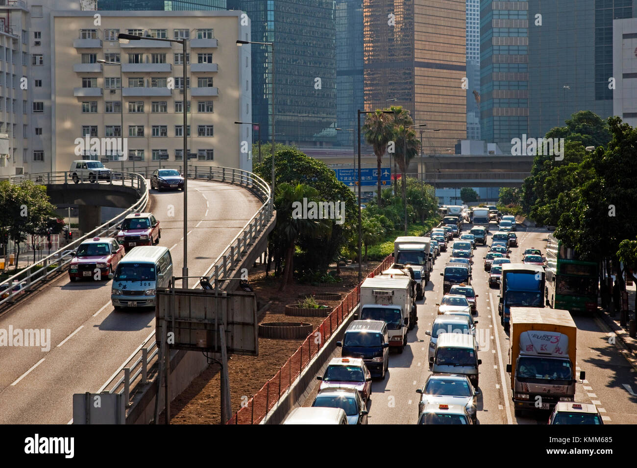 Elevated highways and traffic, Hong Kong island, SAR, China Stock Photo