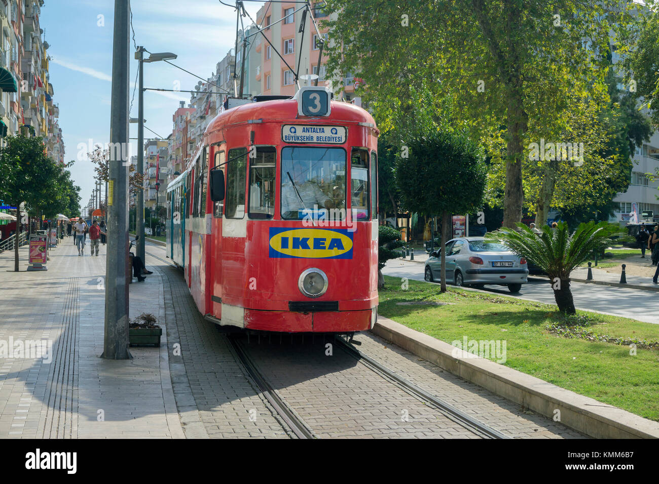 Tramway at Atatuerk Caddesi, city of Antalya, turkish riviera, Turkey Stock Photo