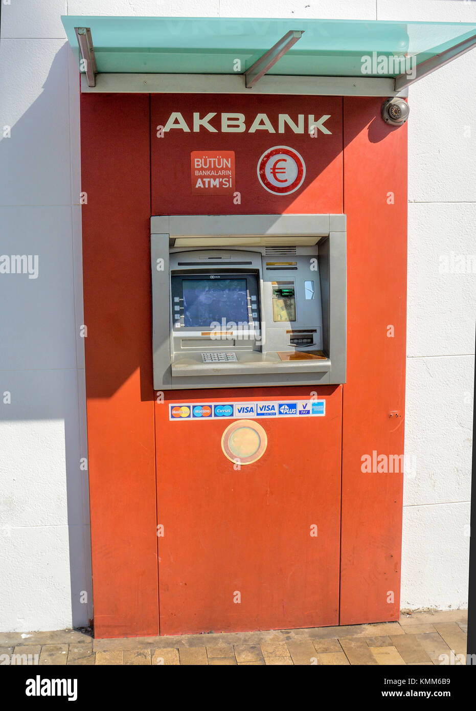 Cashpoint, cash dispenser of AK Bank, Atatuerk Caddesi, city of Antalya, turkish riviera, Turkey Stock Photo