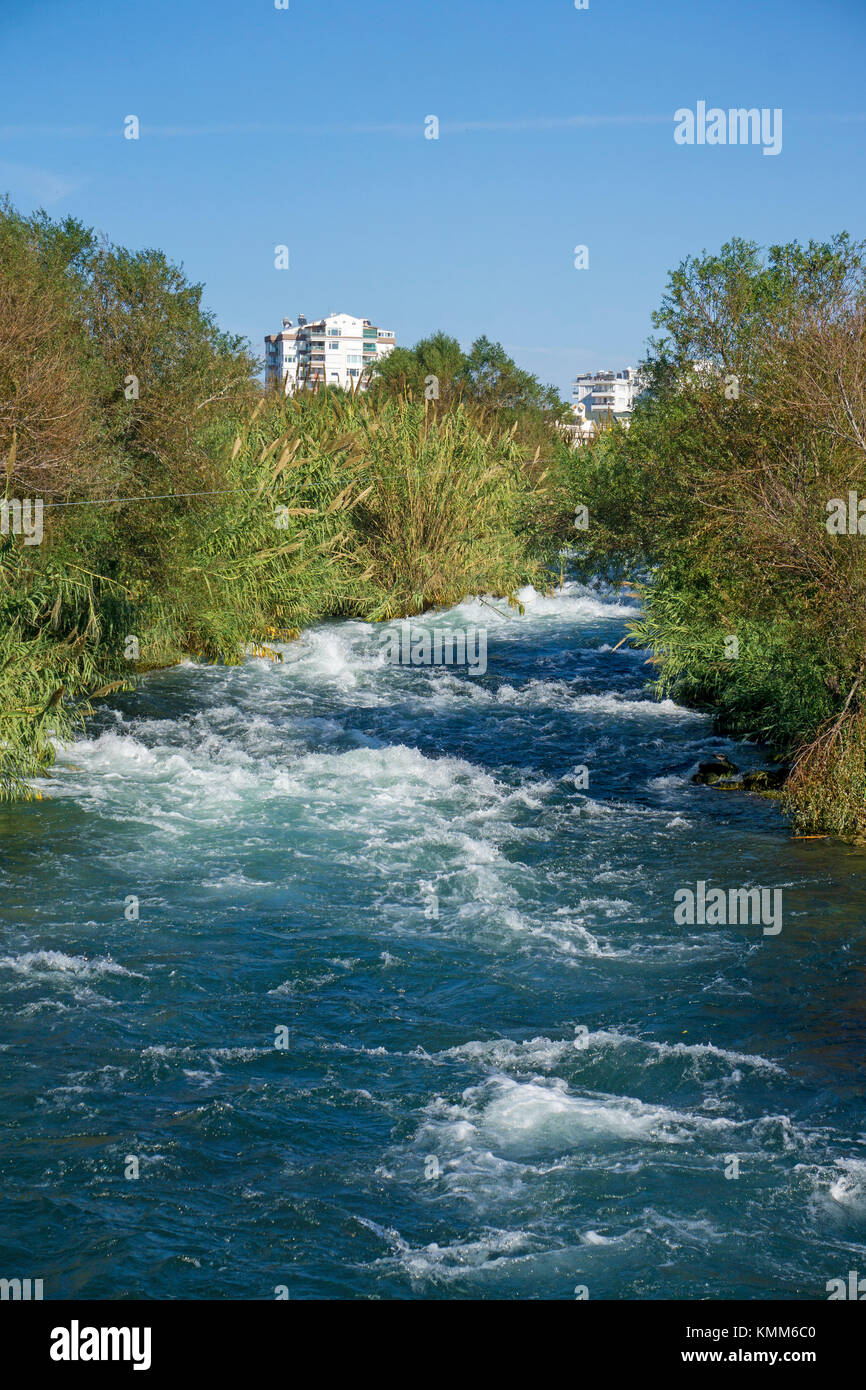 The Dueden flows to Dueden fall, Lara beach, Lara, Antalya, turkish riviera, Turkey Stock Photo
