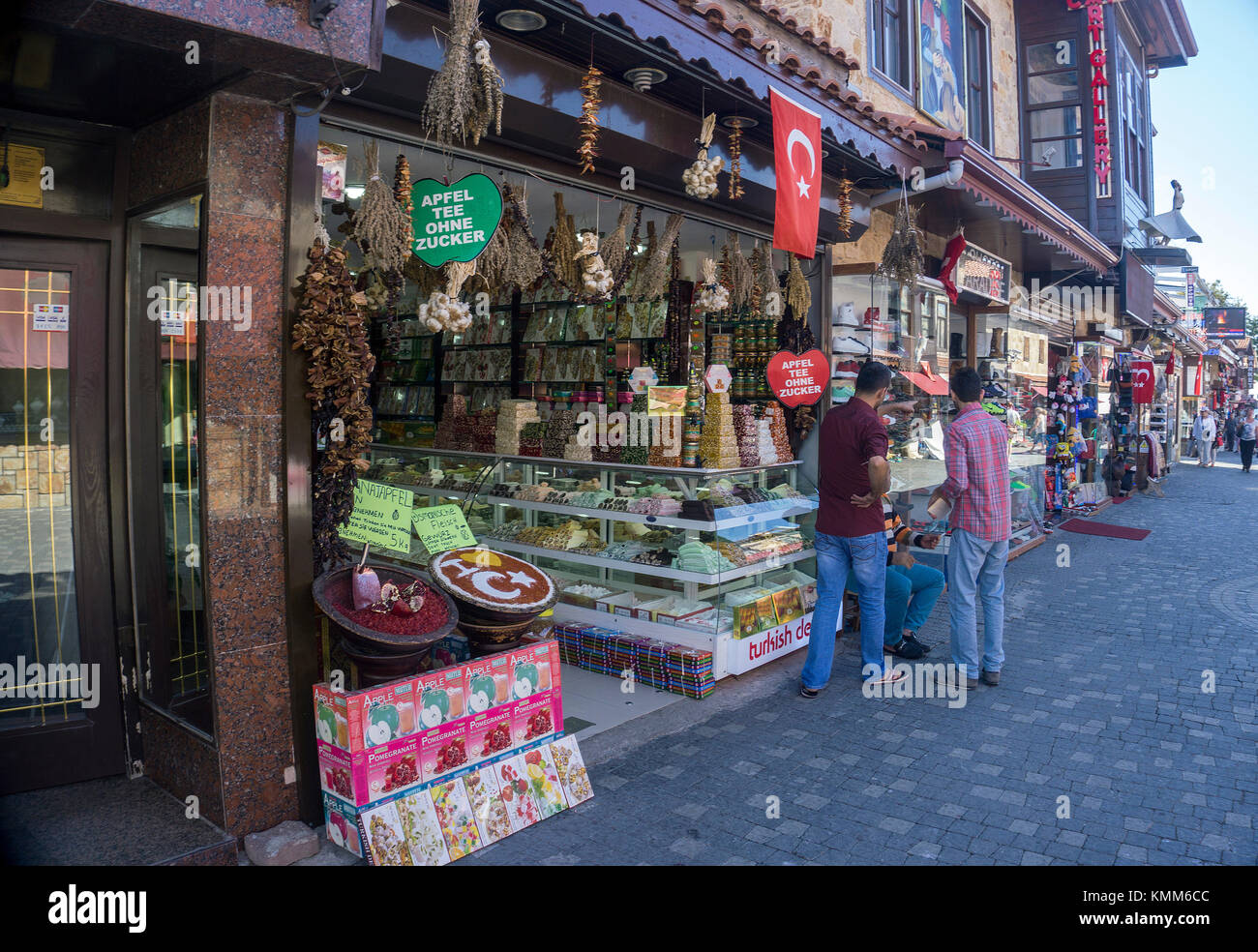 Bazaar, Souvenir shops at the old town of Side, turkish riviera, Turkey Stock Photo