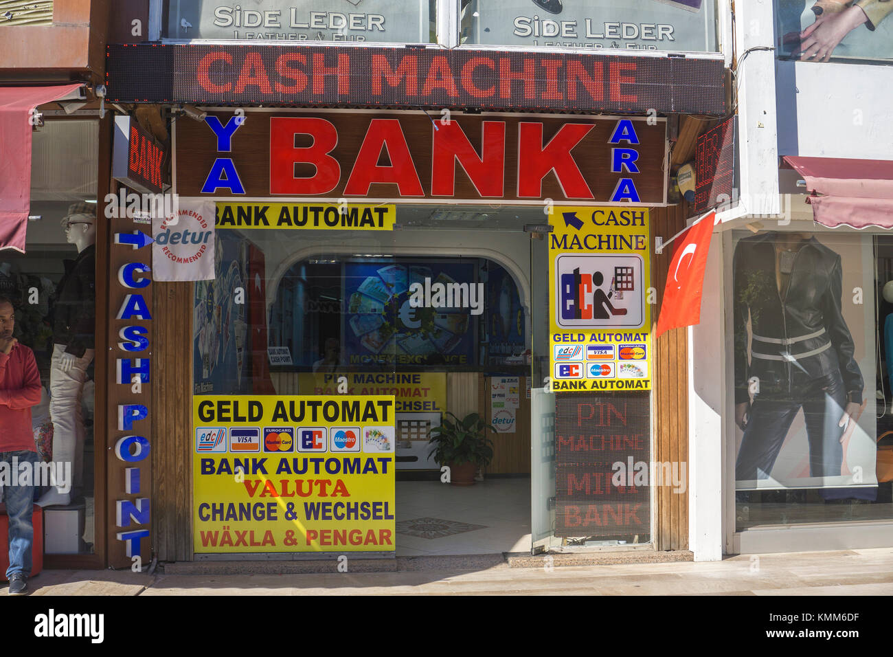 Change office at Ahmet Tokus Boulevard, center of Alanya, turkish riviera, Turkey Stock Photo