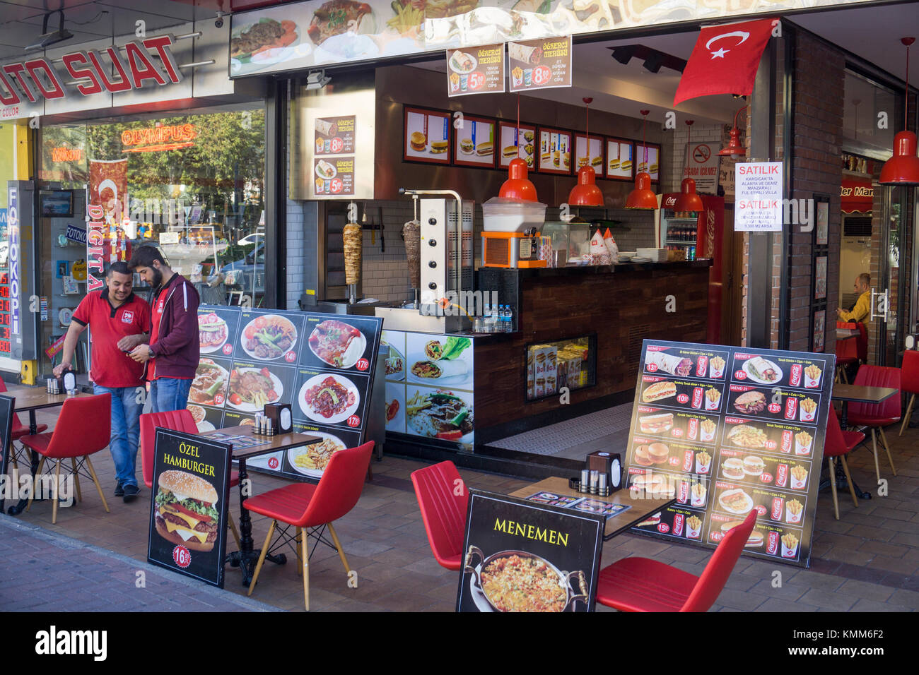 Doener shop at Ahmet Tokus Boulevard, city of Alanya, turkish riviera, Turkey Stock Photo