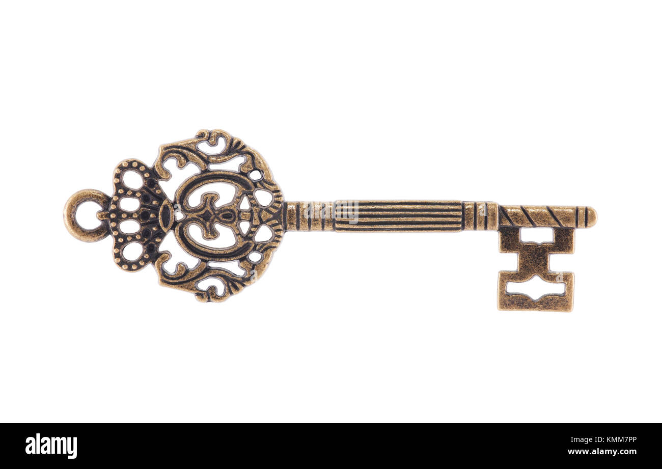 Antique key isolated on white background with clipping path Stock Photo