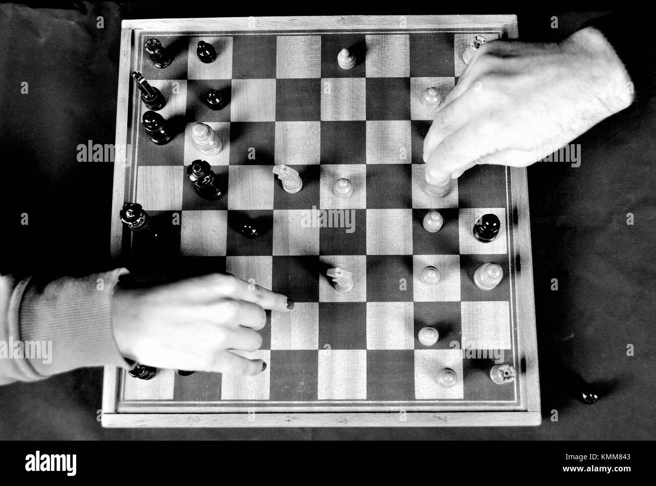 Photo of a black and white chess game taken in a club Stock Photo