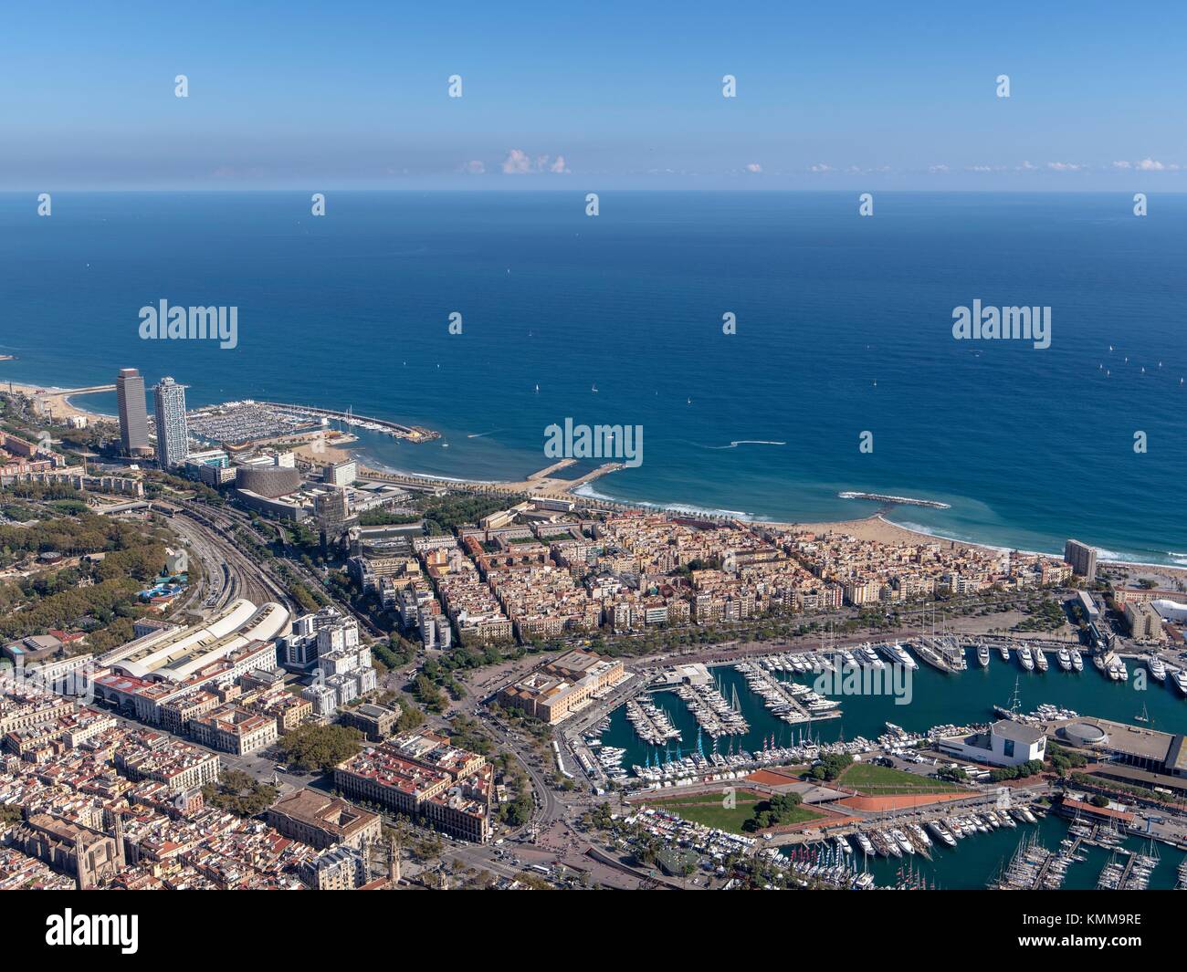 Aerial view of Barcelona coast line and beaches. Stock Photo