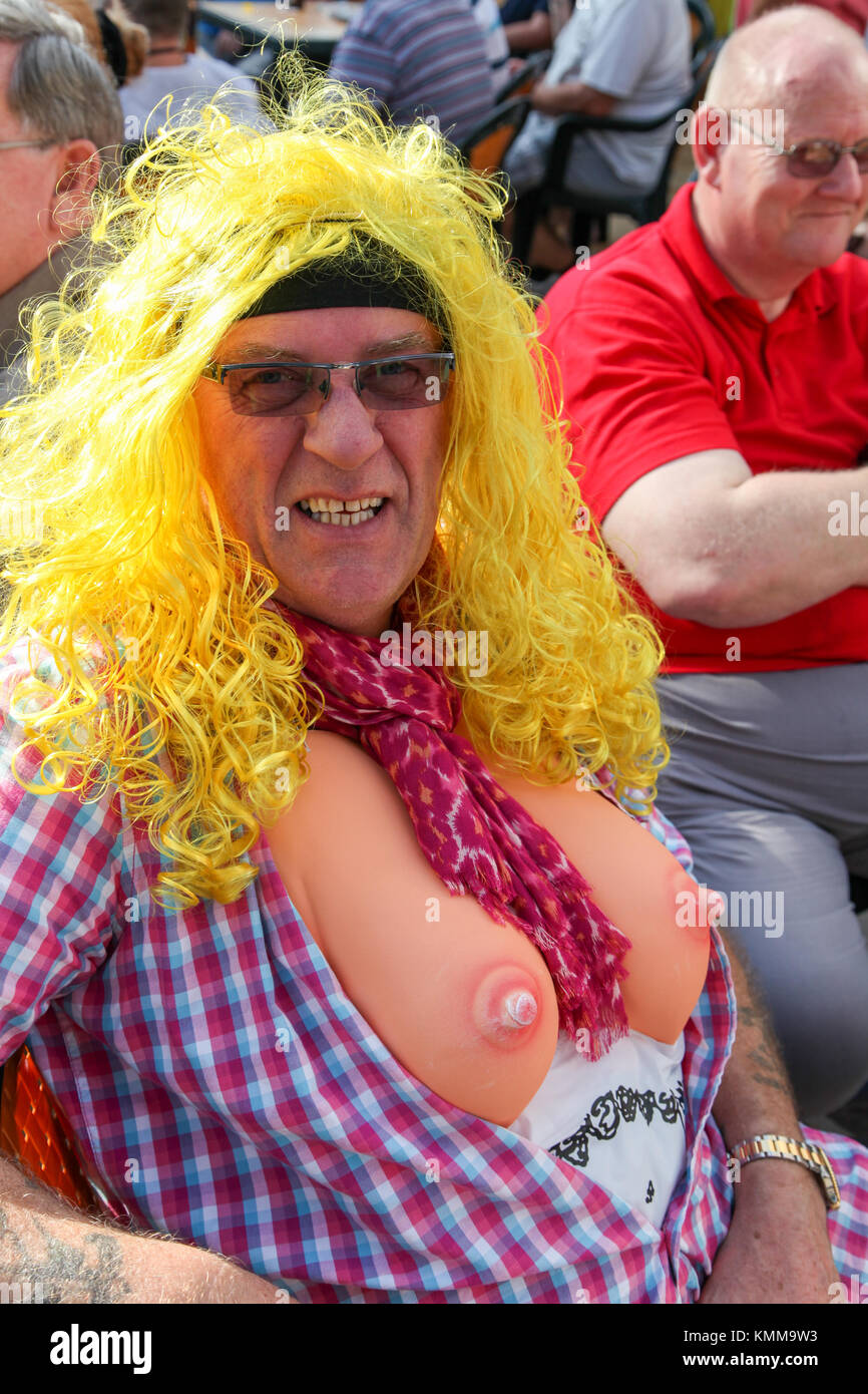 Benidorm new town British fancy dress day man dressed as dolly 