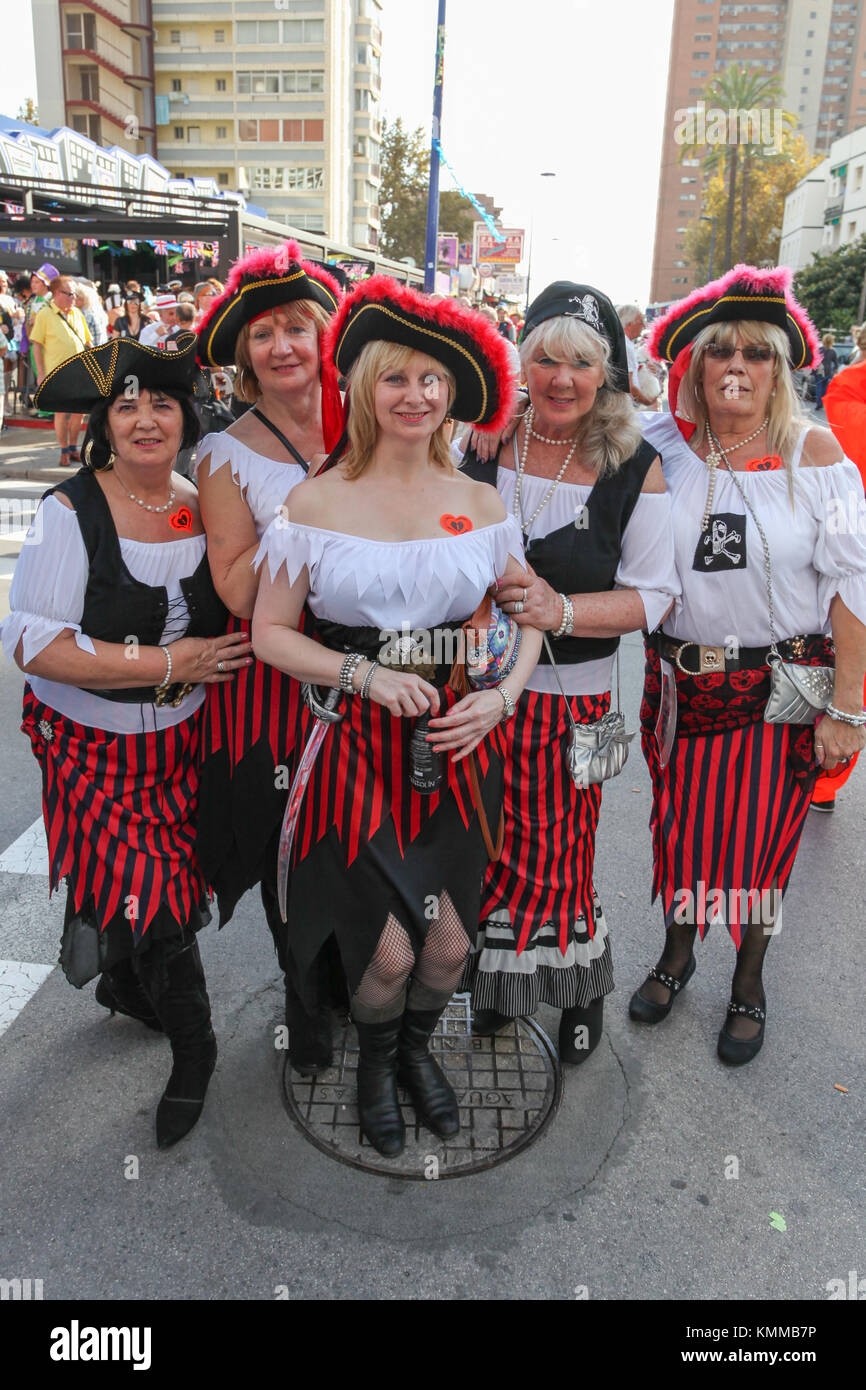Benidorm new town British fancy dress day group of women dressed as pirates Stock Photo
