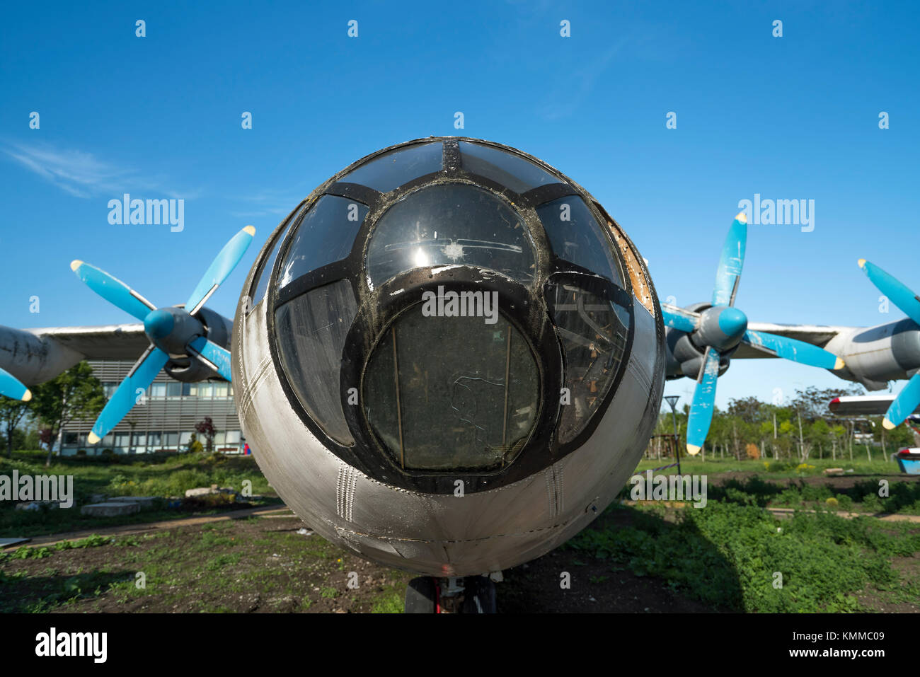 old rusty abandoned airplanes, front close-up view Stock Photo