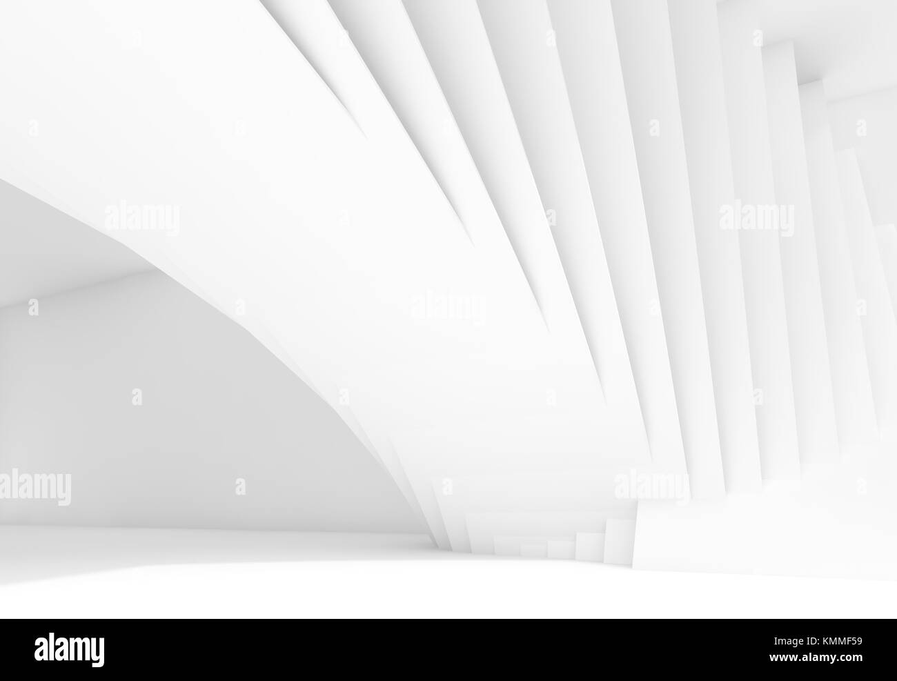 Abstract white interior background with geometric installation. 3d ...