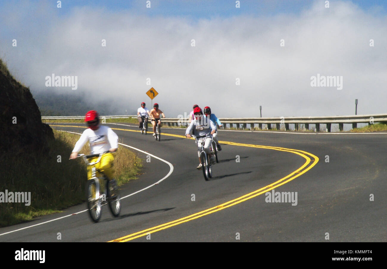 Bike riding down Haleakala Crater National Park, Maui. Hawaii, USA