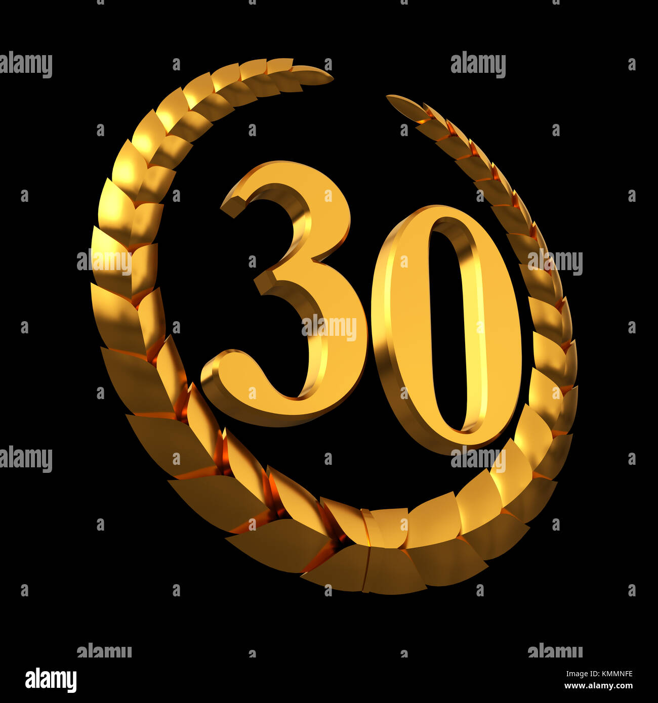 Anniversary Golden Laurel Wreath And Numeral 30 On Black Background Stock Photo