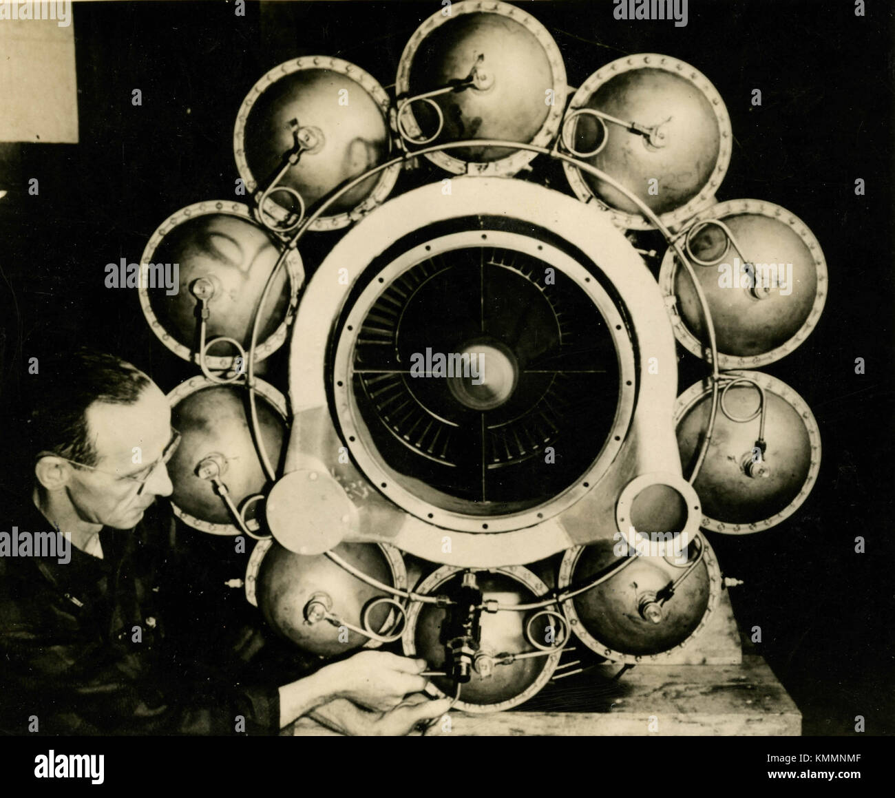 The Heart of the General Electric Jet Turbine Engine, USA 1945 Stock Photo