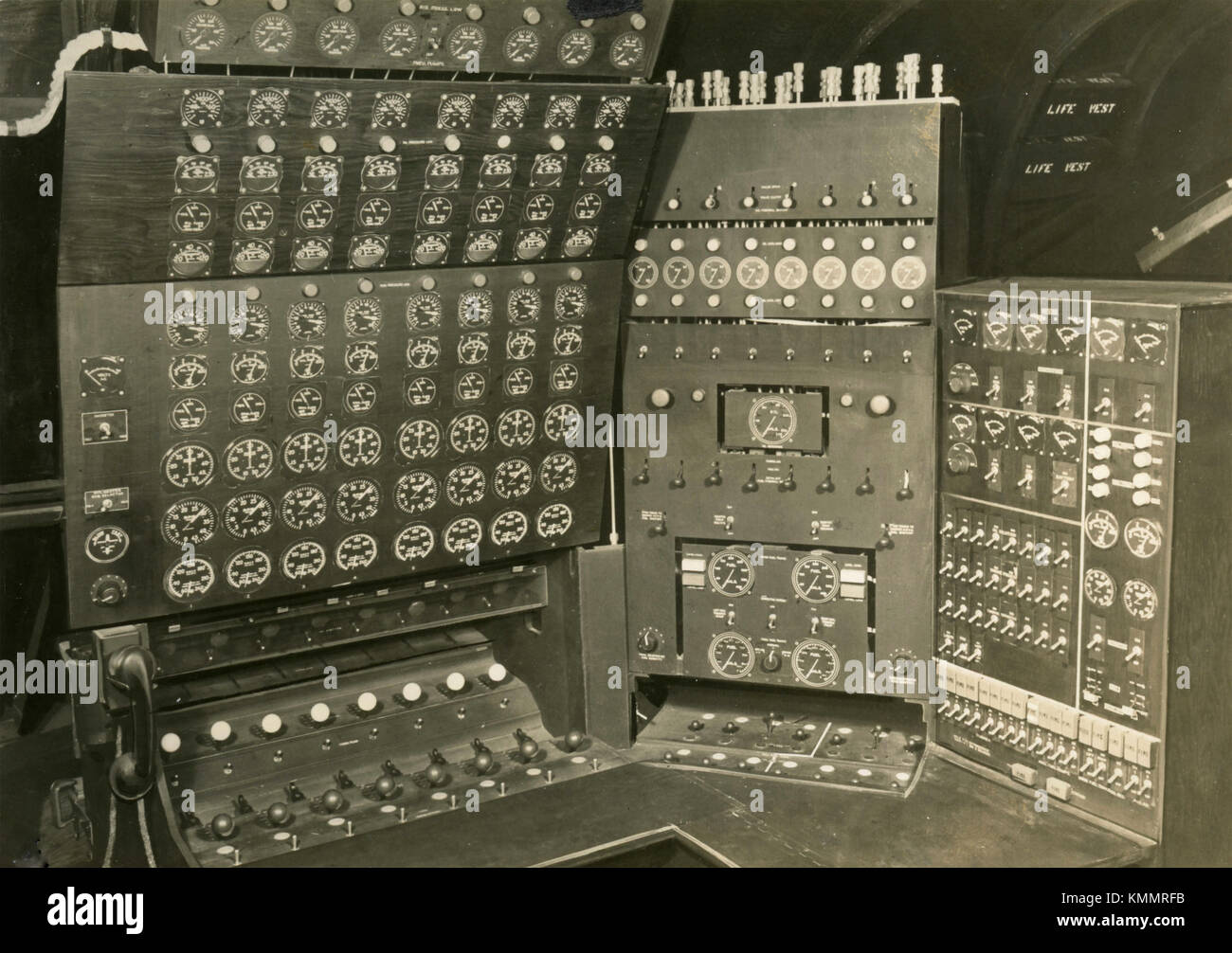 Engine control panel of an aircraft, 1940s Stock Photo