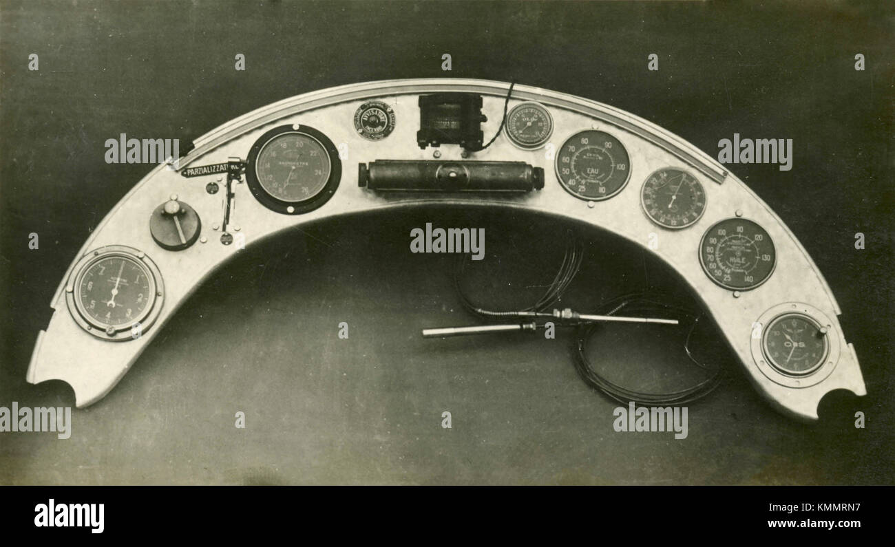 Dashboard console of a small aircraft, 1940s Stock Photo