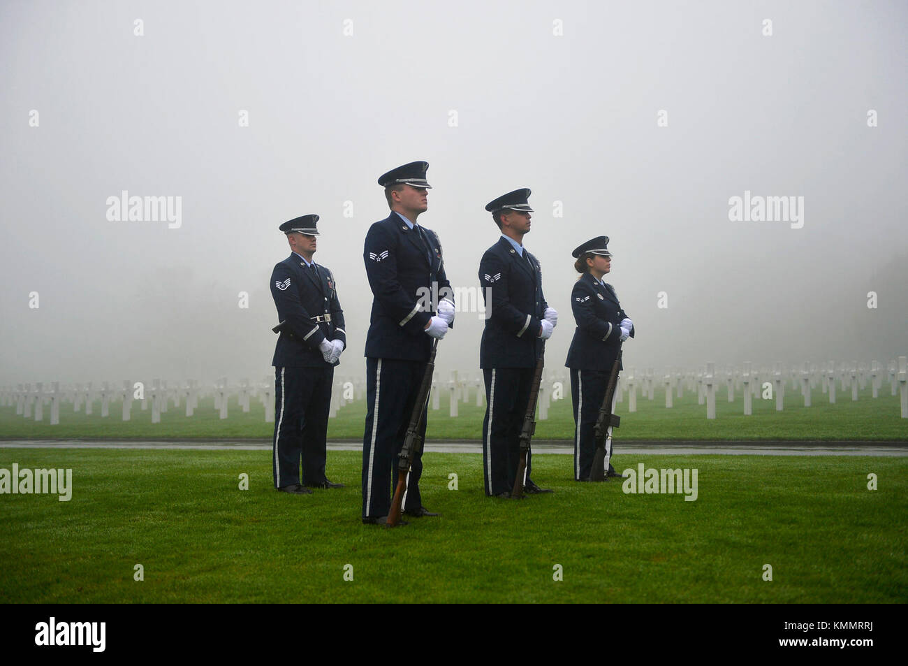 Members of the Spangdahlem Air Base honor guard team stand in formation ...