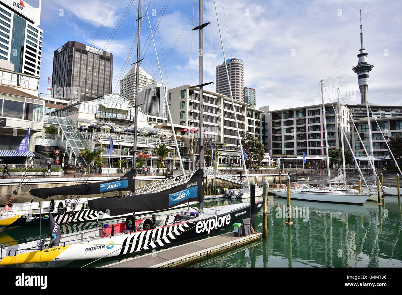 Auckland Viaduct Basin with charter sailing ships available to tourists