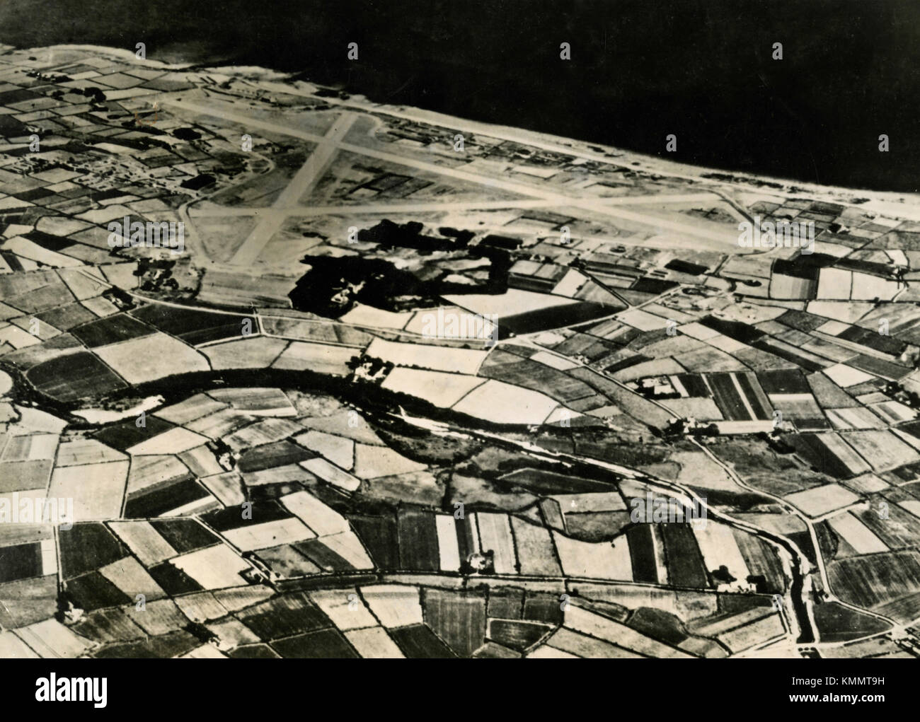 Aerial view of the airfield built for USAAF, Greencastle, Northen Ireland, 1945 Stock Photo