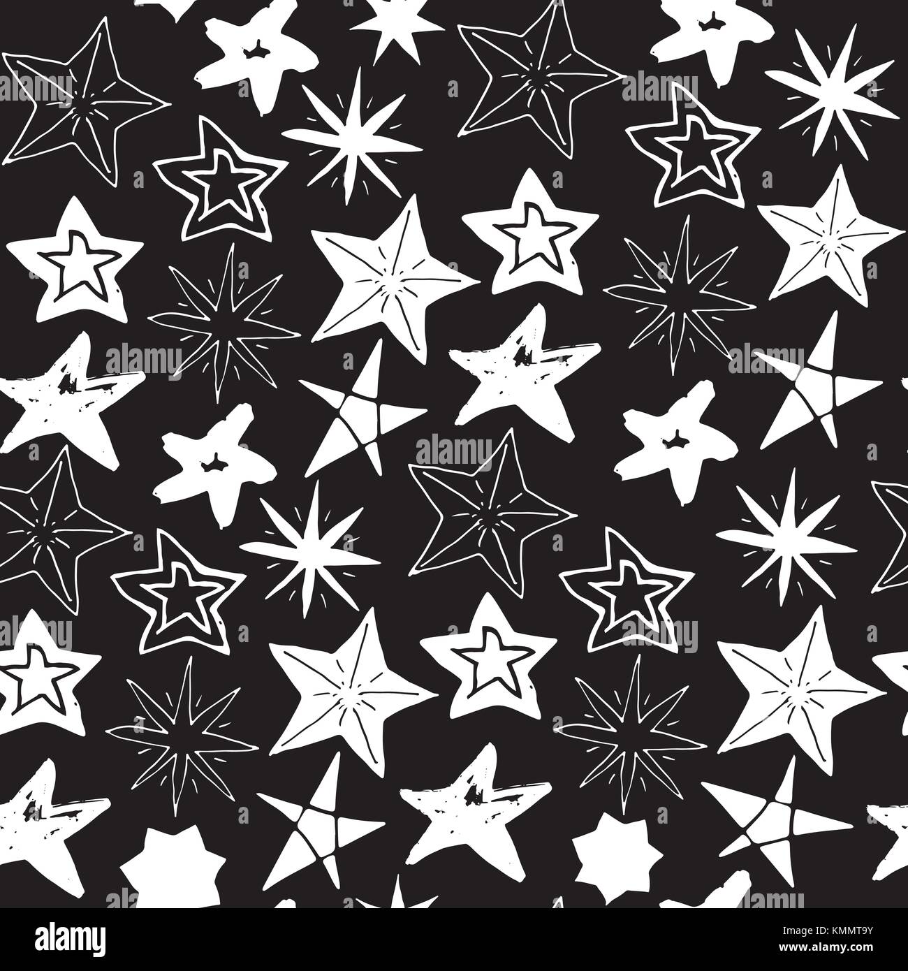 Star sketch Doodles seamless pattern, hand drawn vector illustration ...