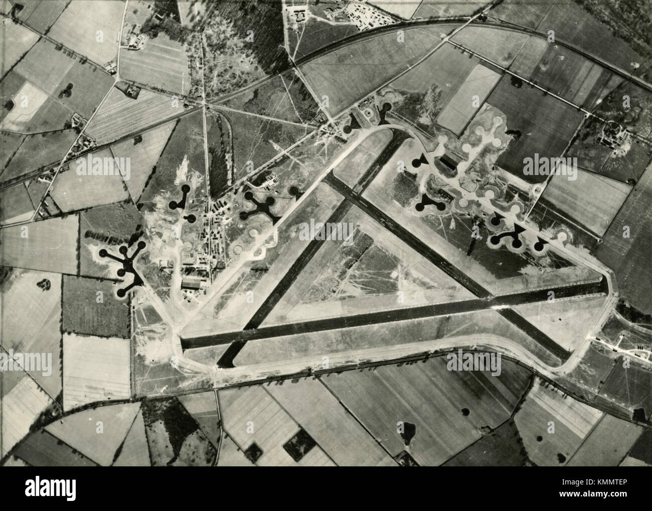Aerial view of the airfield built for USAAF, Snetterton Heath, UK 1945 Stock Photo