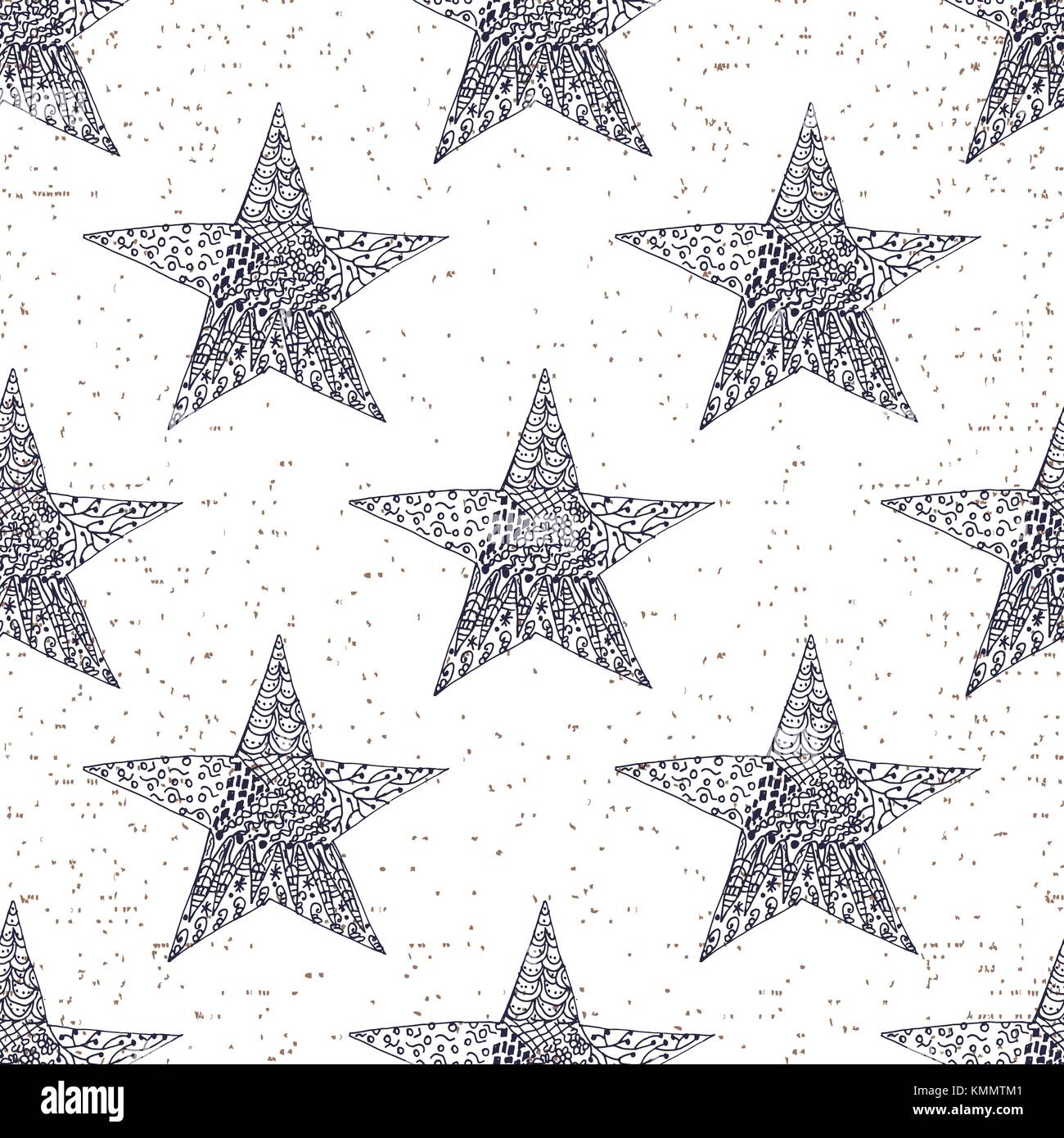 Star sketch Doodles seamless pattern, hand drawn vector illustration ...