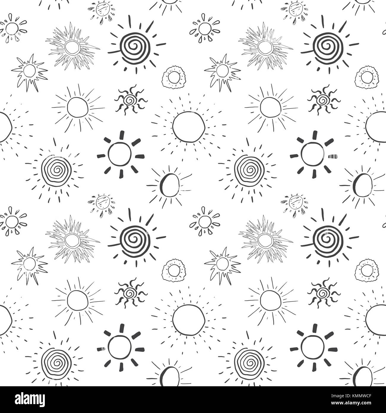 Seamless black and white pattern with hand drawn doodle suns vector ...