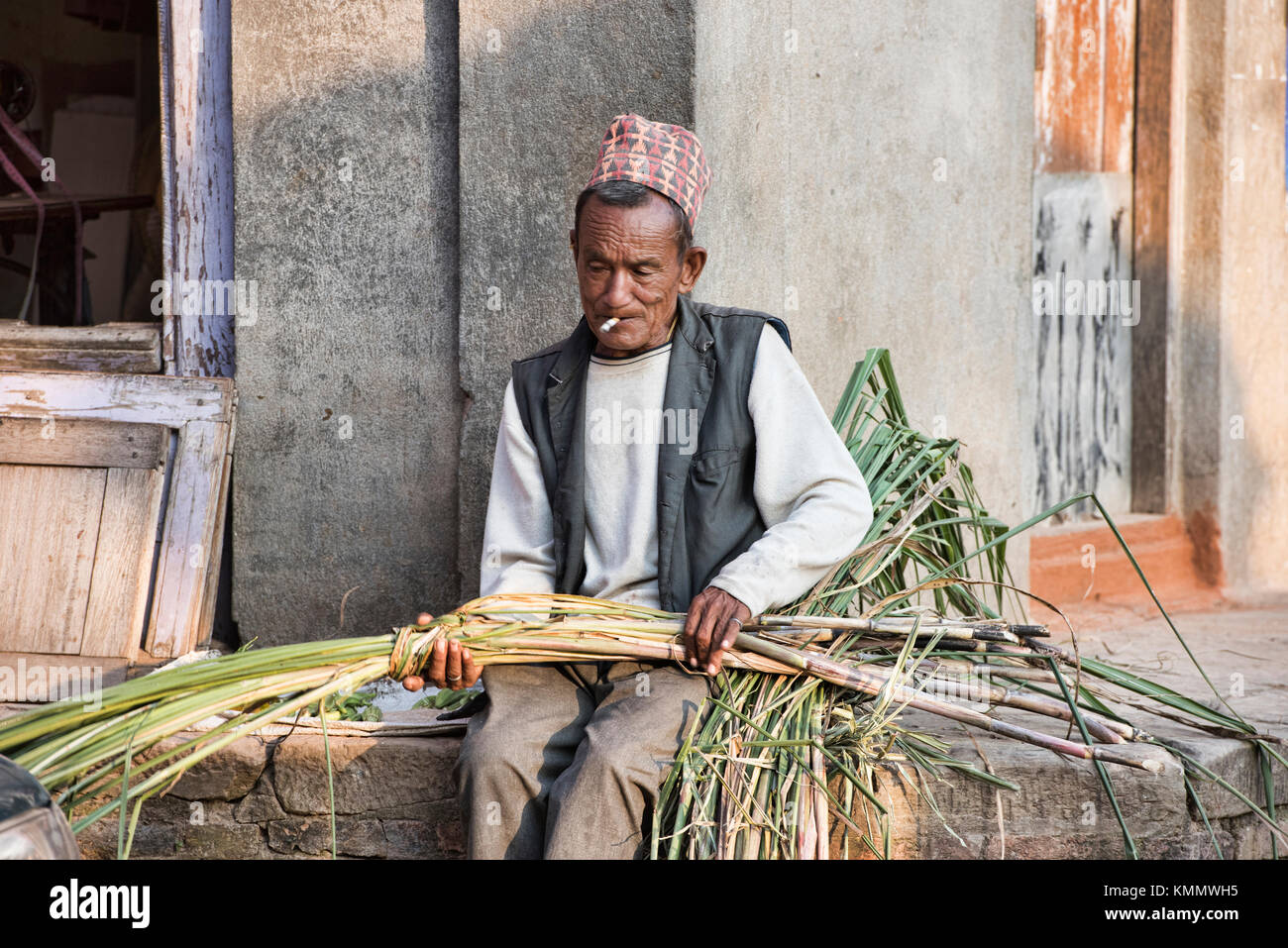 Sugar cane seller, Bhaktapur, Nepal Stock Photo