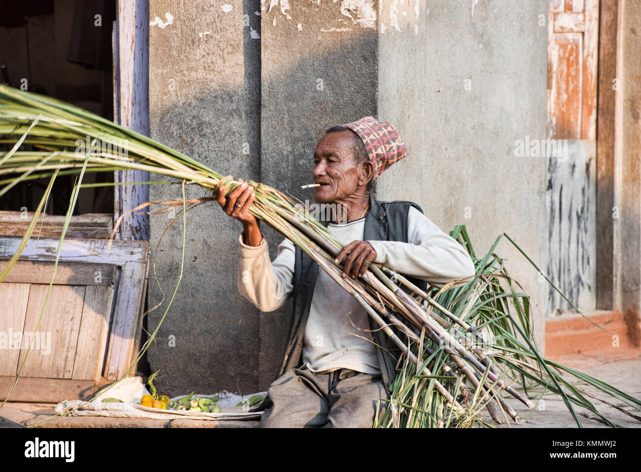 Sugar cane seller, Bhaktapur, Nepal Stock Photo