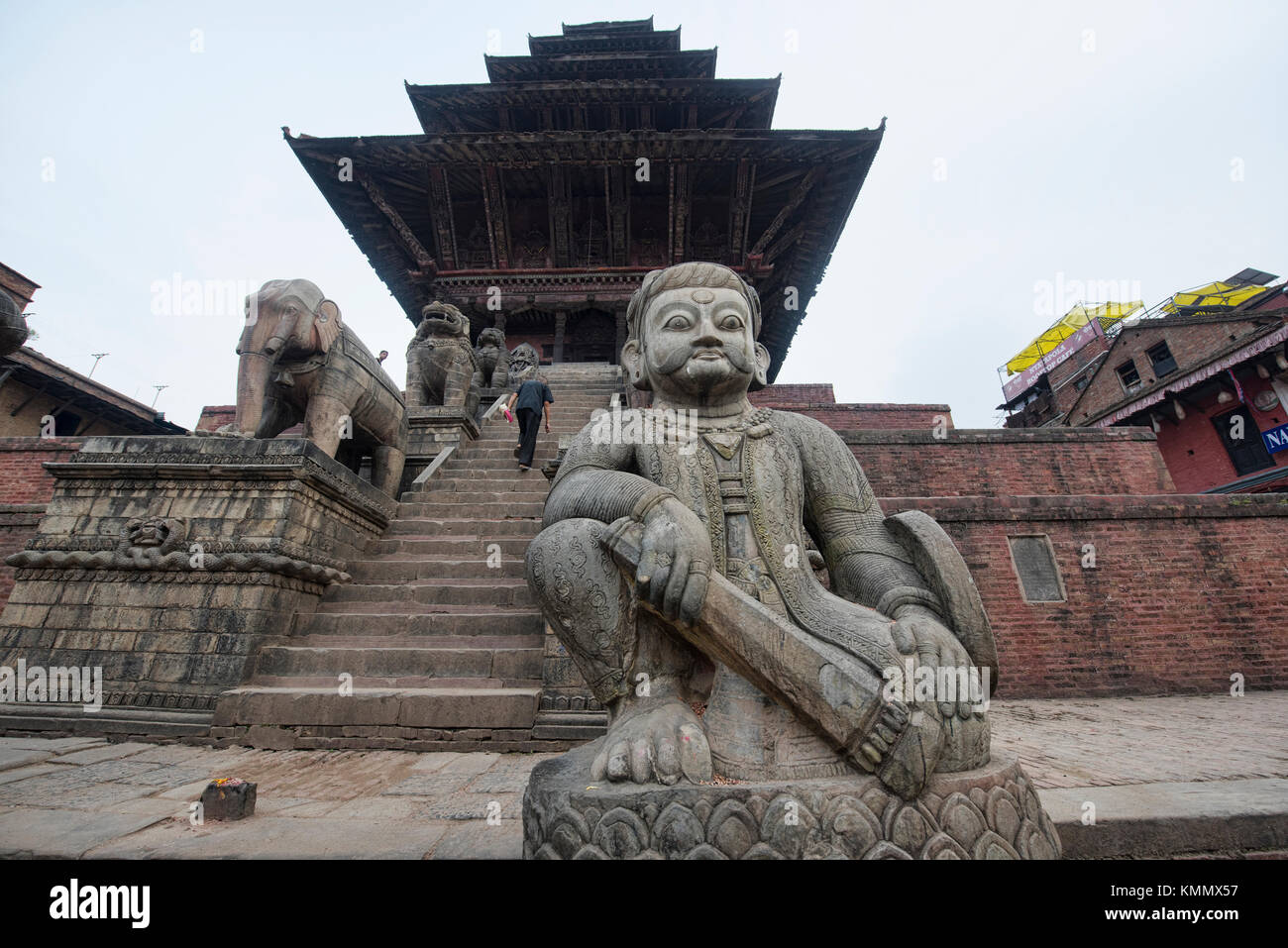 Stone wrestler statue of Phattu at Nyatapola Temple, Bhaktapur, Nepal Stock Photo