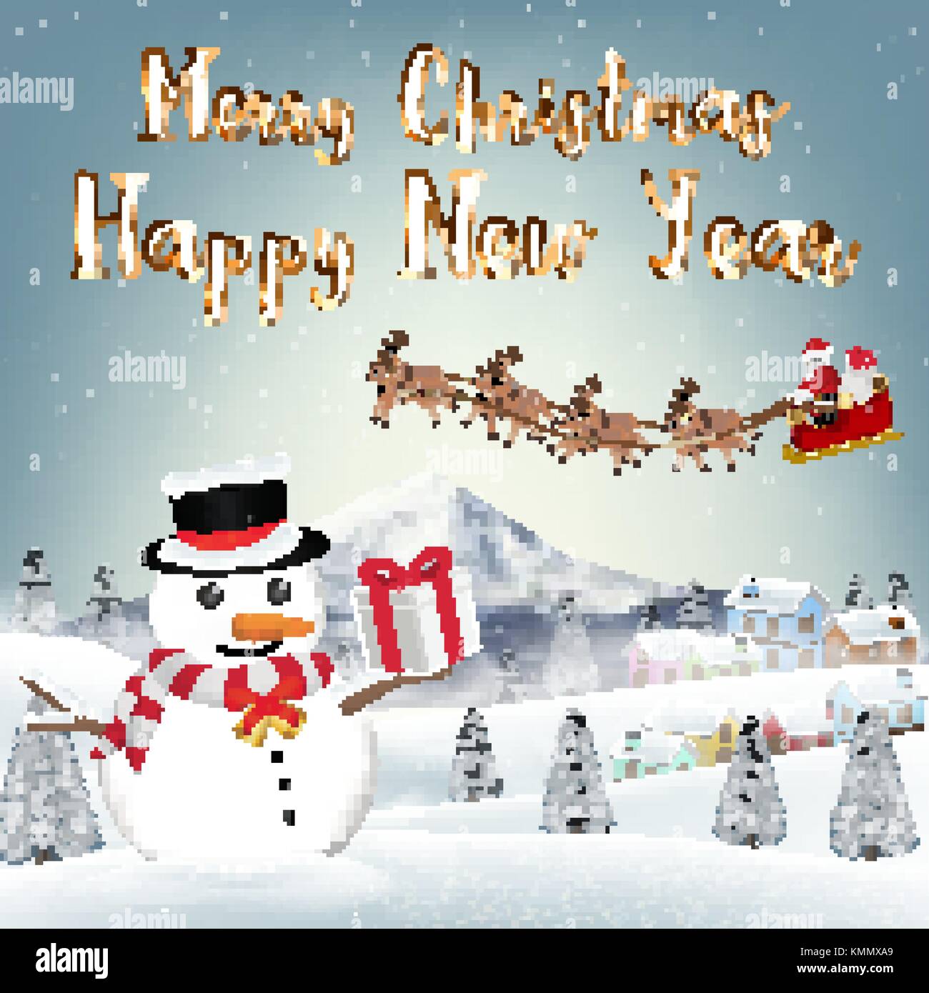 merry christmas happy new year with snowman Stock Vector Image & Art Alamy